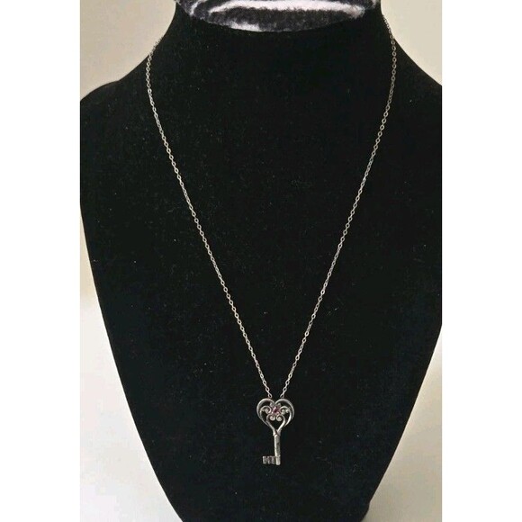 Vintage Franklin Mint FM 1979 Sterling 925 Ruby Key Pendant Chain Necklace - Picture 1 of 11